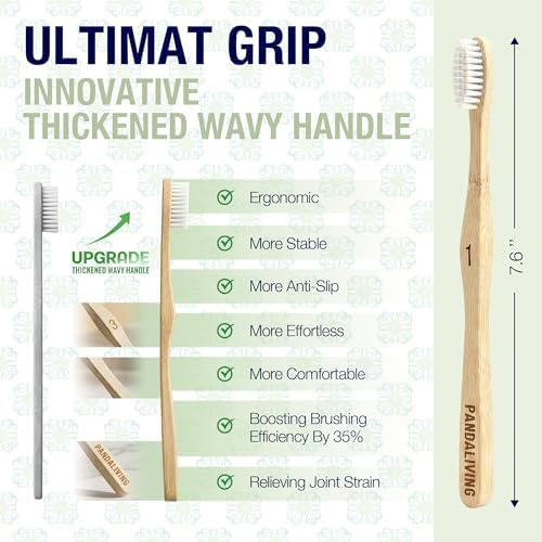 Bamboo Toothbrushes with Plant-Based Soft Bristles 6 Pack, Ergonomic Non-Slip Grip Toothbrushes, Eco-Friendly Wooden Natural Toothbrush - Image 3