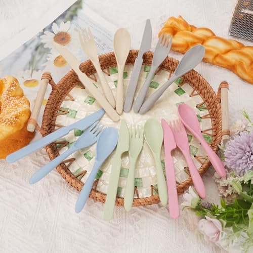 Zoyiancy 5 Sets Wheat Straw Cutlery Set, Reusable Flatware Set for Daily - Image 2