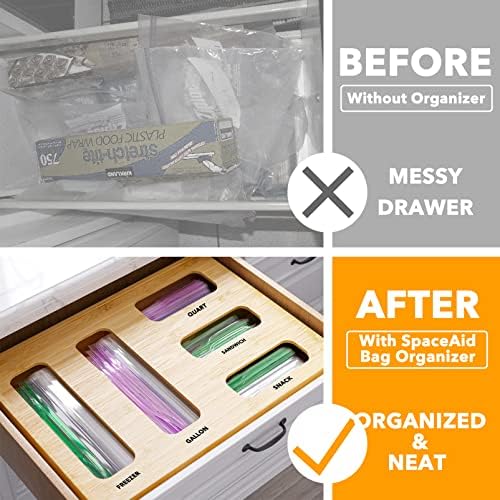 SpaceAid Bag Storage Organizer for Kitchen Drawer, Bamboo Organizer, Compatible with Gallon, Quart, Sandwich and Snack Variety Size Bag (1 Box 5 Slots) - Image 2