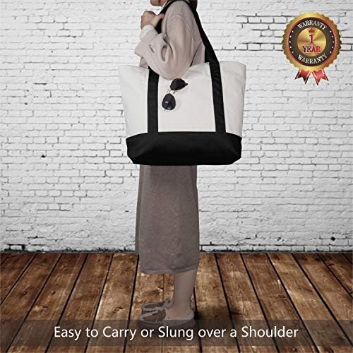 TOPDesign 3-Pack Canvas Tote Bags with an External Pocket, Reusable Grocery Shopping Bags, Top Zipper Closure, Daily Essentials (Black/Natural) - Image 2
