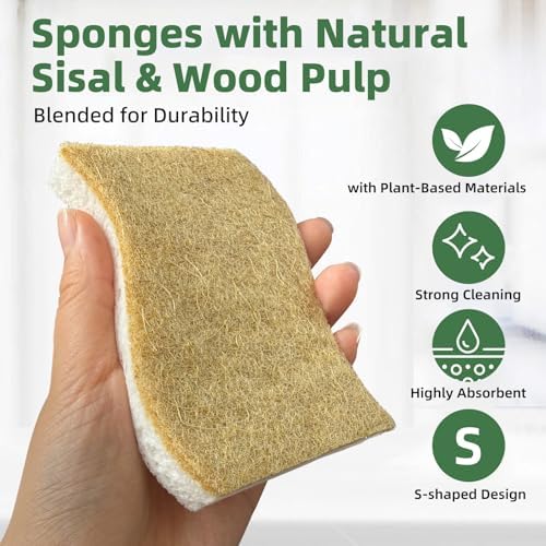 Kitchen Cleaning Sponges, Natural Cellulose Dish Sponge with Coconut Fiber Scrubber for Dishes, Pots and Pans, Eco Friendly Household Cleaning Sponge, 12 Pack - Image 3