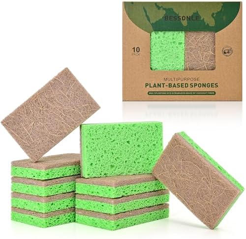 10 Pack Biodegradable Natural Sponges Kitchen - Compostable Cellulose and Coconut Walnut Scrubber Sponge - Eco Friendly Sponges for Dishes by Unknown