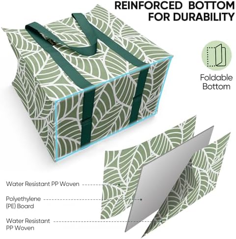 BALEINE 2 PK Grocery Bags Reusable Shopping Bags with Reinforced Bottom, Heavy Duty Foldable Tote Bags (Antique Folidage) - Image 5