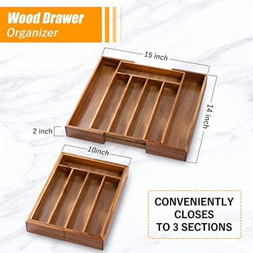 Bellsal Acacia Silverware Organizer Kitchen Drawer Organizer Expandable Bamboo Utensil Holder Cutlery Tray for Kitchen Utensil and Flatware Bedroom Office - Image 3