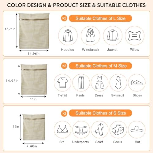 6-Piece Bag, Durable Cotton Mesh Laundry Bag, Sturdy Zipper, Breathable Mesh, Exquisite Laundry Bag for Underwear, Clothes, Pants, Shoes and Socks - Image 4
