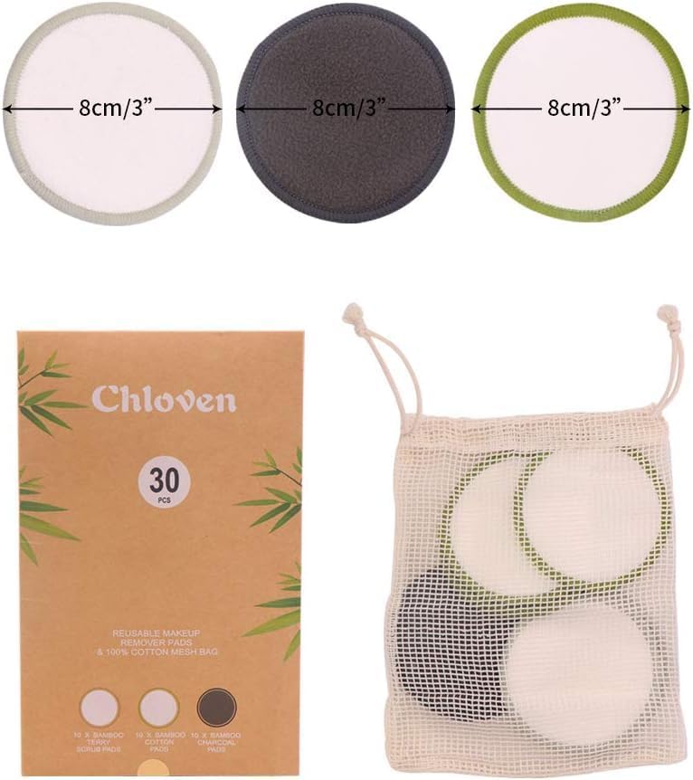 Chloven 30 Pack Reusable Makeup Remover Pads Bamboo Cotton Rounds for Toner - Image 2