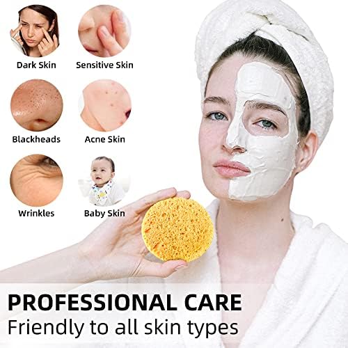 60-Count Compressed Facial Sponges|100% Natural Kickleen Cellulose Cosmetic Spa Sponges for Daily Facial Cleansing|Makeup and Mask Removal | Exfoliating | Skin Massage | Pore Exfoliation (Yellow) - Image 5