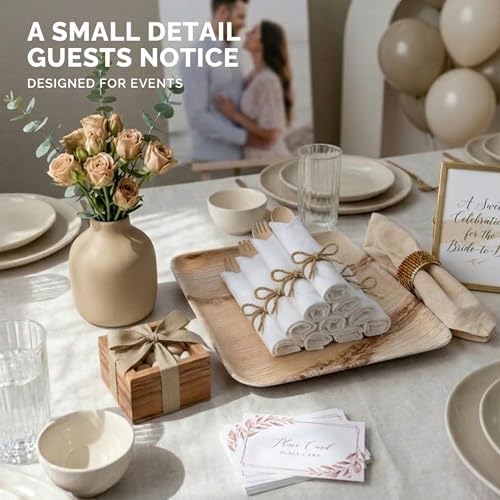 Prerolled Disposable Bamboo Cutlery Set – 25 Pack Pre Wrapped Silverware and Napkin Bundle with Forks, Knives, Spoons for Parties, Weddings, Events, and BBQ (Natural - Beige String) - Image 6