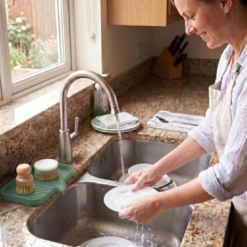 MicoYang Silicone Soap Dish with Drain Spout — Self-Draining Sink Organizer Tray for Bathroom & Kitchen, Sponges, Dispensers & Soap Holder, Non-Slip & Dishwasher Safe, Green (Medium, 9.6"×5.3") - Image 6