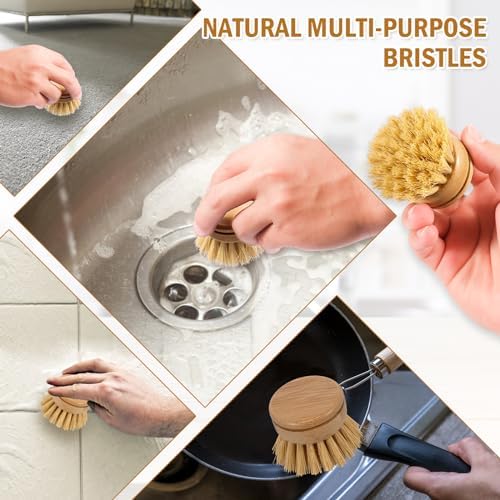 6Pcs Bamboo Dish Brush Head Soft Sisal Bristle Dish Natural Washing Brush Head Eco-Friendly Washing Up Brush Replacement Heads Easy to Use Dish Scrubber Head for Dish Brush Cleaning 1.89×1.57 - Image 5