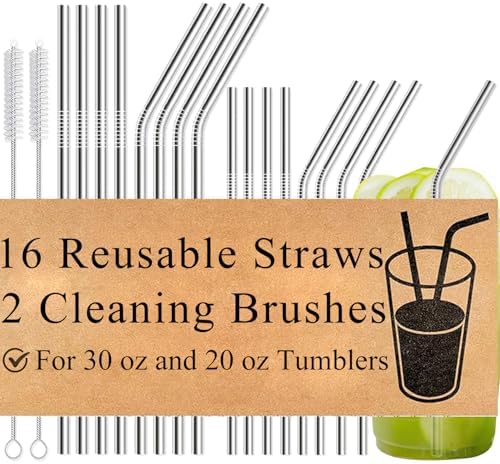18-Pack Reusable Stainless Steel Metal Straws with Cleaning Brush - Long Metal Straws Drinking for 30 oz and 20 oz Tumbler Eco Friendly by FMUMIA