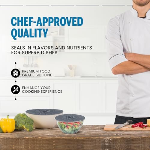 Microwave Cover Silicone Lids - Set of 5: 6, 8, 10, 12 and 13.8 inches - Suction Covers for Pots, Pans, Bowls, Cups, Skillets - Splatter Protection - Easy Food Storage - BPA Free - Image 4