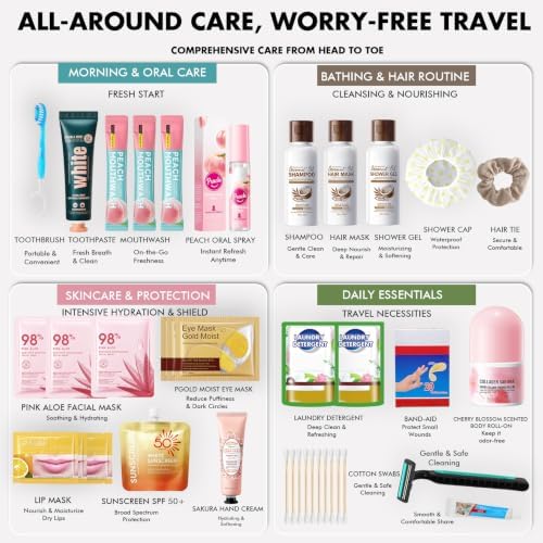 57PCS Travel Essentials Set with Toothpaste,Lip Mask,Eye Patches,Shower Gel,Shampoo for Everyday Essentials and Vacation,Convenient Travel Size Toiletries Kit for Men Women - Image 2