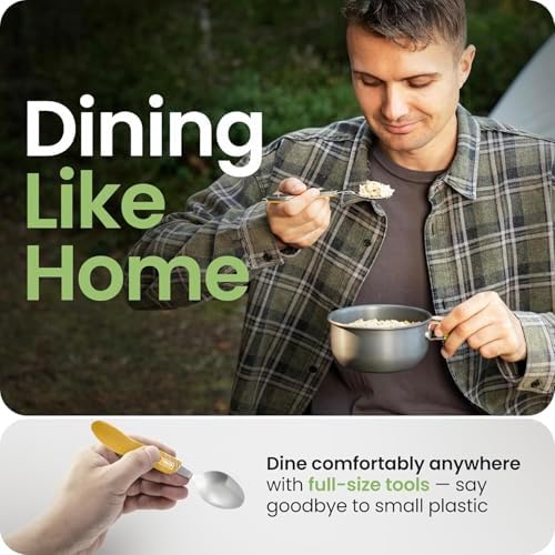 Orblue 4-in-1 Camping Eating Utensils, 2-Pack - Portable Spoon, Fork, Knife & Bottle Opener Combo Set - Stainless Steel Flatware with Detachable Fork - Travel, Backpacking Cutlery Multitool, Yellow - Image 5