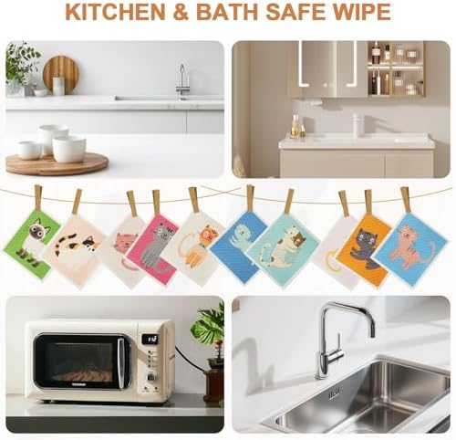 SEIBER Swedish Dishcloths for Kitchen Reusable,Cat,10 Packs - Image 2