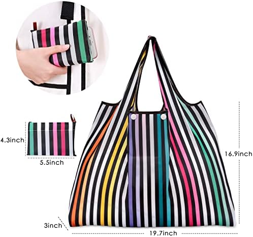 KINGMAS Reusable Grocery Bags, Eco-Friendly Folding Tote Shopping Bag fits in Pocket, Washable Waterproof Nylon Pouch Bags - Image 4