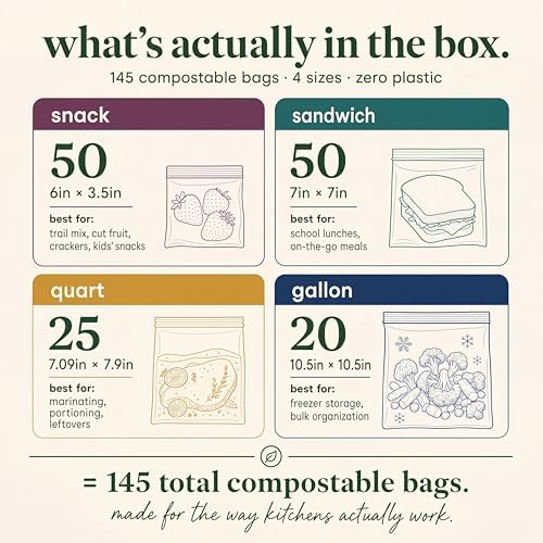 Compostic Compostable Sandwich, Snack, Gallon, Quart Bags Variety, 145 Ct - Image 2