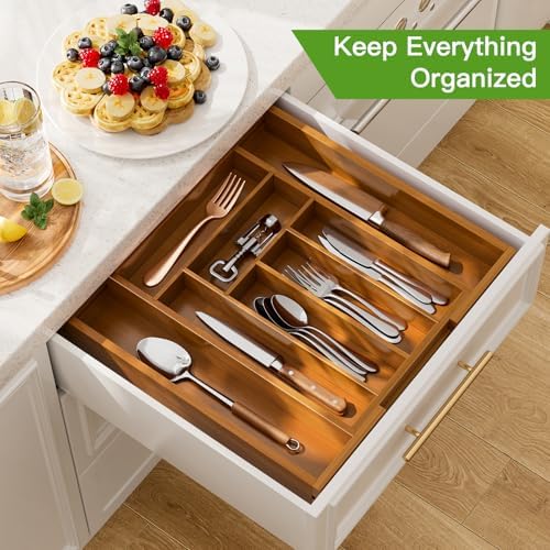 Pipishell Bamboo Expandable Silverware Drawer Organizer, Brown, Medium - Image 3
