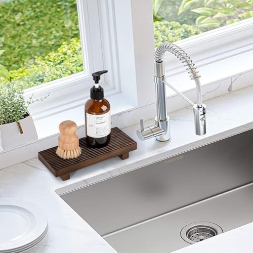 Bathroom Tray Farmhouse Decor Kitchen Soap Holder, 8.7" * 3.6" Walnut - Image 4