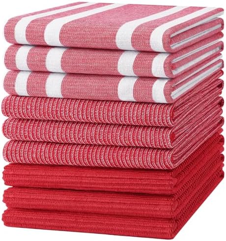 Homaxy Cotton 380 GSM Premium Kitchen Towels, 18"x 28", 9 Pack, Red by Homaxy