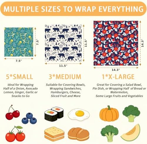 Reusable Beeswax Wrap, Birds Bears Turtles Wraps, 9 Pack Eco-Friendly Wraps For Food, Organic, Sustainable, Zero Waste, Plastic-Free Food Storage, 1XL, 3M, 5S - Image 2