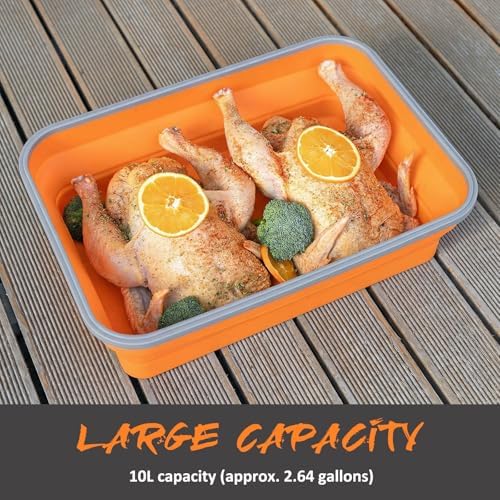 XL Collapsible Marinating Container,Large-Capacity Grill Accessory Perfect For Bbqs And Parties,Marinade And Brining Prep, Collapsible Silicone Food Storage Containers Set (10L/2.64Gallon),Orange - Image 2