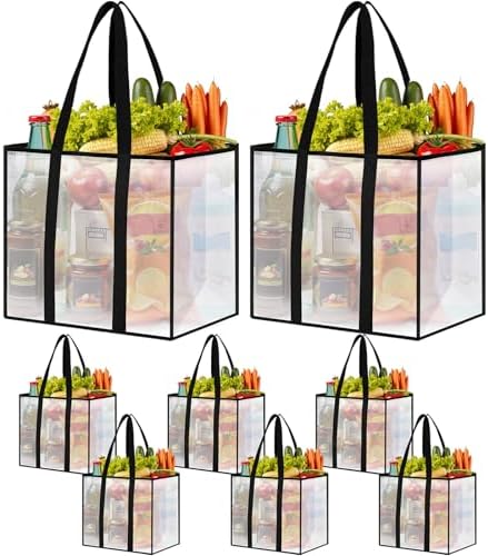 Reusable Grocery Bags, Clear Shopping Bags, 8 Pack, 33L by Unknown