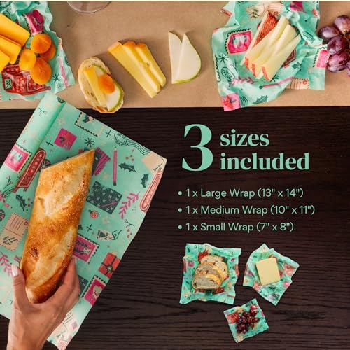 Bee's Wrap Beeswax Food Wraps, 3 Pack Assorted - Season's Greetings - Image 2