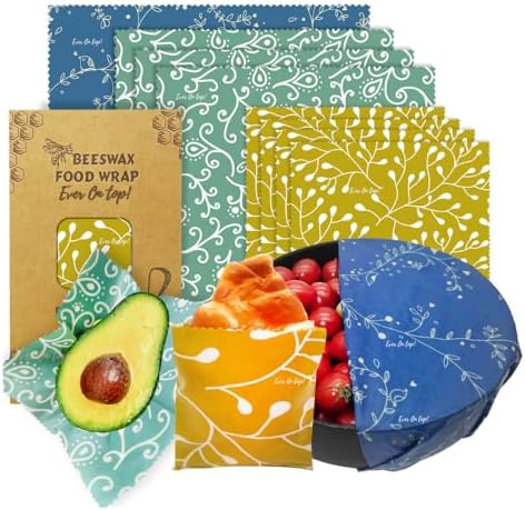 9 Pack Reusable Beeswax Wraps For Food - Zero Waste, Organic Bee wrap for food leftovers, Fruit, Bees wax paper food wrap by EverOnTop