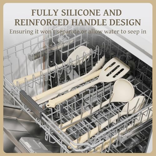 Kikcoin 43 PCS Silicone Kitchen Utensils Set, Dishwasher Safe Kitchen Cooking Utensils Set, 446°F Spatulas Silicone Heat Resistant, Non Toxic Silicone Utensils Set With Two-Tone Grip Handles, Cream - Image 4