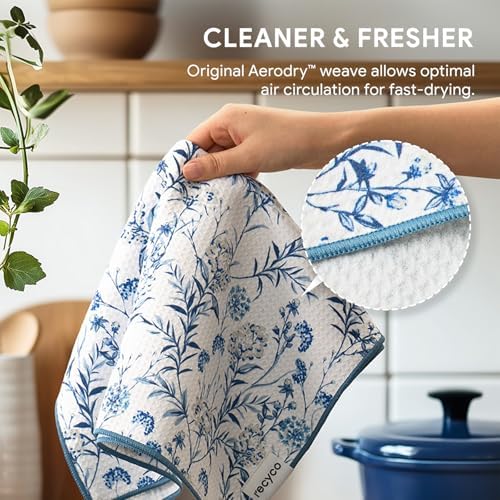 RECYCO Waffle Kitchen Towel Set of 2 - Quick Dry Microfiber Sustainable Dish Towels - Ultra Absorbent Reusable Cleaning Tea Towels - Lightweight Hand Towels,16”x 28”, Stormy Blue - Image 5