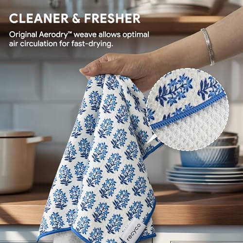 RECYCO Waffle Kitchen Towel Set of 2 - Quick Dry Microfiber Sustainable Dish Towels - Ultra Absorbent Reusable Cleaning Tea Towels - Lightweight Hand Towels,16”x 28”, Porcelain Blue - Image 4