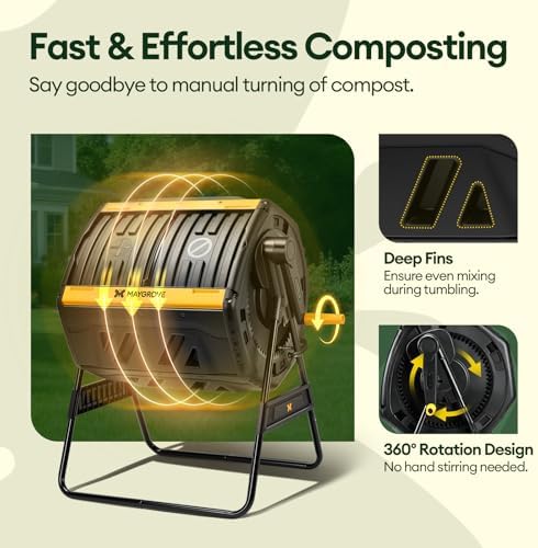 Maygrove Outdoor Compost Bin 53 Gallon, Dual Chamber Large Compost Tumbler for Garden Backyard, with 360° Rotating, Sliding Doors & Solid Steel Frame, Updated Instructions - Image 3