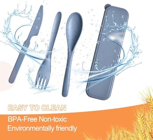 Travel Utensils with Case, 4 Sets Reusable Utensils Set with Case, Wheat Straw Utensils for Lunch Box Accessories, Camping Utensil Set for School Work Lunch or Daily Use - Image 4