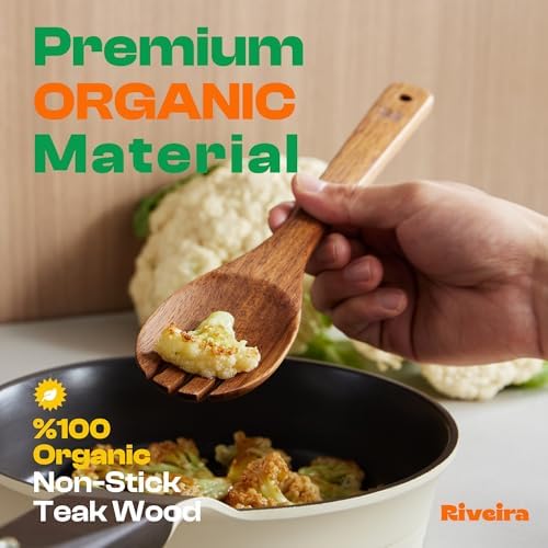 Riveira Teak Wooden Spoons for Cooking Set of 6 – Natural Teak Wooden Cooking Utensils, Wooden Spatula, Wooden Spoon - Premium Quality Utensil Set for Non-Toxic Cooking - Image 2