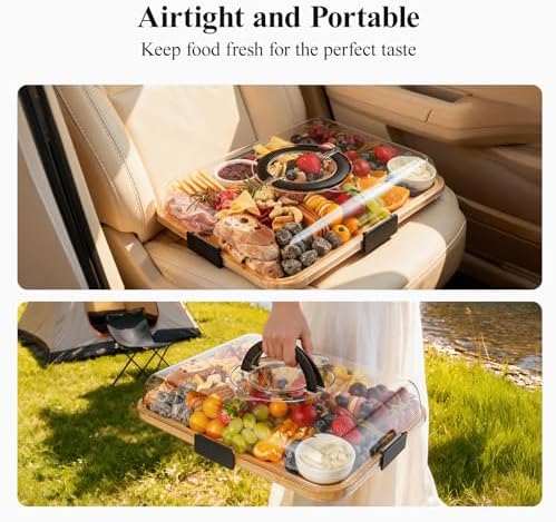 Portable Bamboo Charcuterie Board with Lid, 1 Compartment - Image 3
