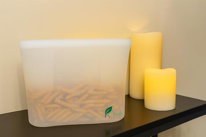 Reusable Silicone Food Storage Containers, Clear Rectangular Zip-Top Freezer Bags, Set of 3 Sizes (18oz/500ml, 32oz/1000ml, 53oz/1500ml), Leak-Proof, Heat-Resistant