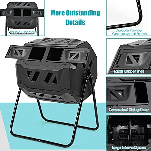 Goplus Compost Tumbler, 43 Gallon Rotating Compost Bin Barrel, Dual Chamber Tumbling Composter with Sliding Door, Gloves, Aeration System for Outdoor, Garden, Yard - Image 5
