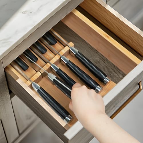 Utoplike Knife Drawer Organizer, Bamboo Knives Block for Kitchen Drawers - Image 2