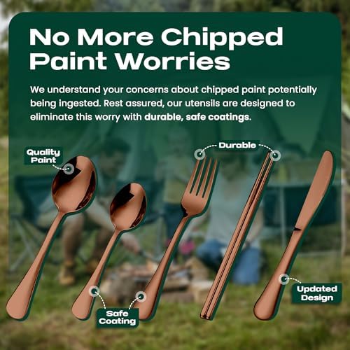 Taplord Portable Travel Silverware Set With Case, Includes 5 Pcs of Travel Utensils With Case, Stainless Steel Flatware Set For Camping, Easy to Travel, Lightweight (Rose Gold) - Image 3