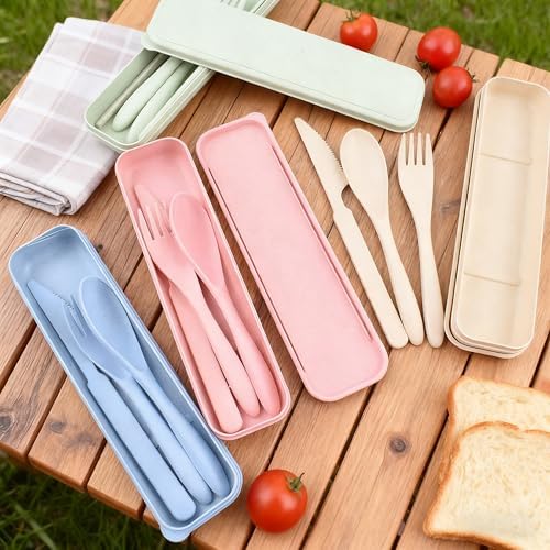 Wheat Straw Portable Cutlery Set 6pk Knife Fork Spoon with Storage Case - Image 6
