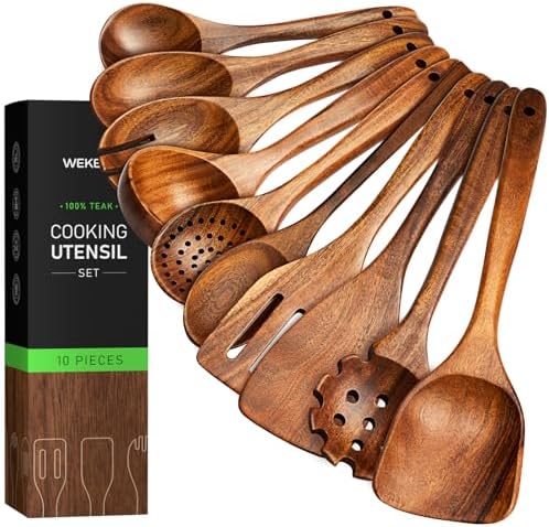 10 Pcs Teak Wooden Utensil Set, Wooden Spoons & Spatula for Cooking by Unknown