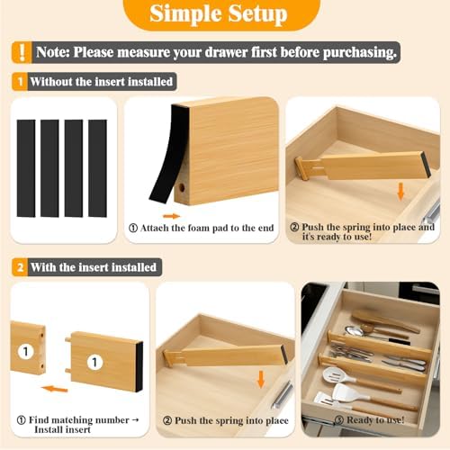Bamboo Drawer Dividers, 12-21 Inch Kitchen Adjustable Drawer Organizers - Image 5