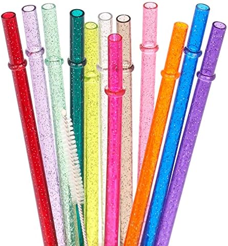 Dakoufish 11 Inch Reusable Tritan Plastic Straws,Replacement Glitter Sparkle Drinking Straws for 24 oz-40 oz Mason Jars/Tumblers,Set of 12 with Cleaning Brush(12color,11inch) by Dakoufish