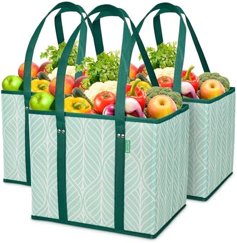 Reusable Grocery Bags (3 Pack) – Heavy Duty Reusable Shopping Bags, Green by CreativeGreenLife