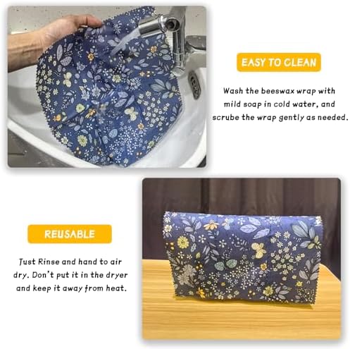 Beeswax Wrap, Beeswax Wraps For Food, Organic, Sustainable, Beeswax Food Wrap for Sandwich Storage, Reusable Beeswax Food Wrap 1L, 5M, 3S Butterfly Patterns Beeswax Paper, 9 Pack Set - Image 4