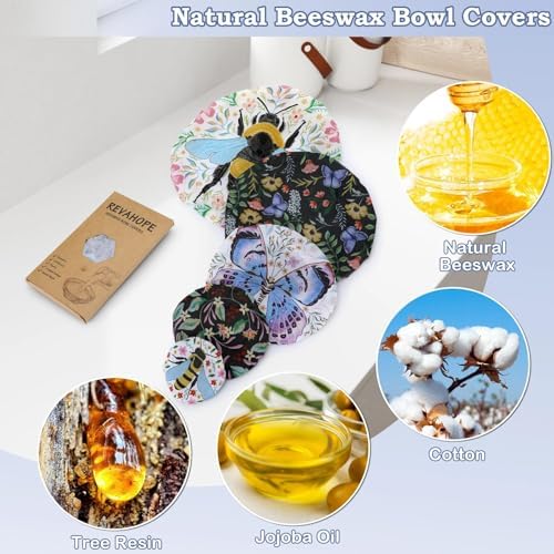5Pcs Reusable Beeswax Elastic Bowl Covers for Bread Proofing and Food Cover - Image 3