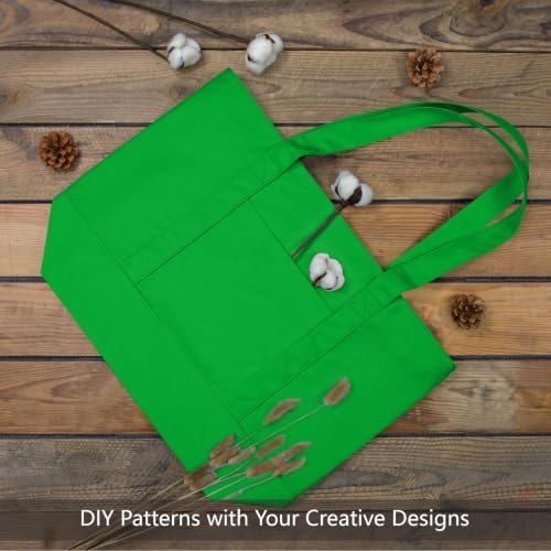 TOPDesign 6-Pack Canvas Tote Bags with an External Pocket, Reusable Grocery Shopping Bags, Top Zipper Closure, Daily Essentials (Lime Green) - Image 3