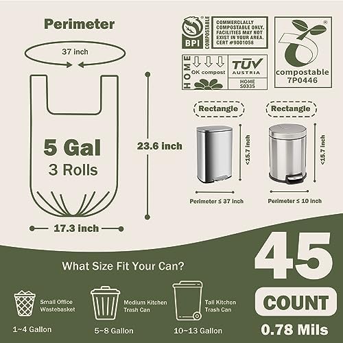 Compost Bags 4-5 Gallon with Handles Tie Extra Thick 0.78 Mils Wastebasket Liners Bags for Kitchen Bathroom Office US BPI ASTM D6400 and Europe OK Compost Home Certified - Image 3