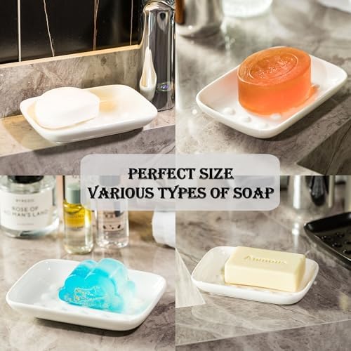 Miamolo Soap Dish, Ceramic Soap Holder Shower Soap Dish for Bar Soap Sponge, Soap Saver Tray for Bathroom Kitchen Sink, White - Image 4